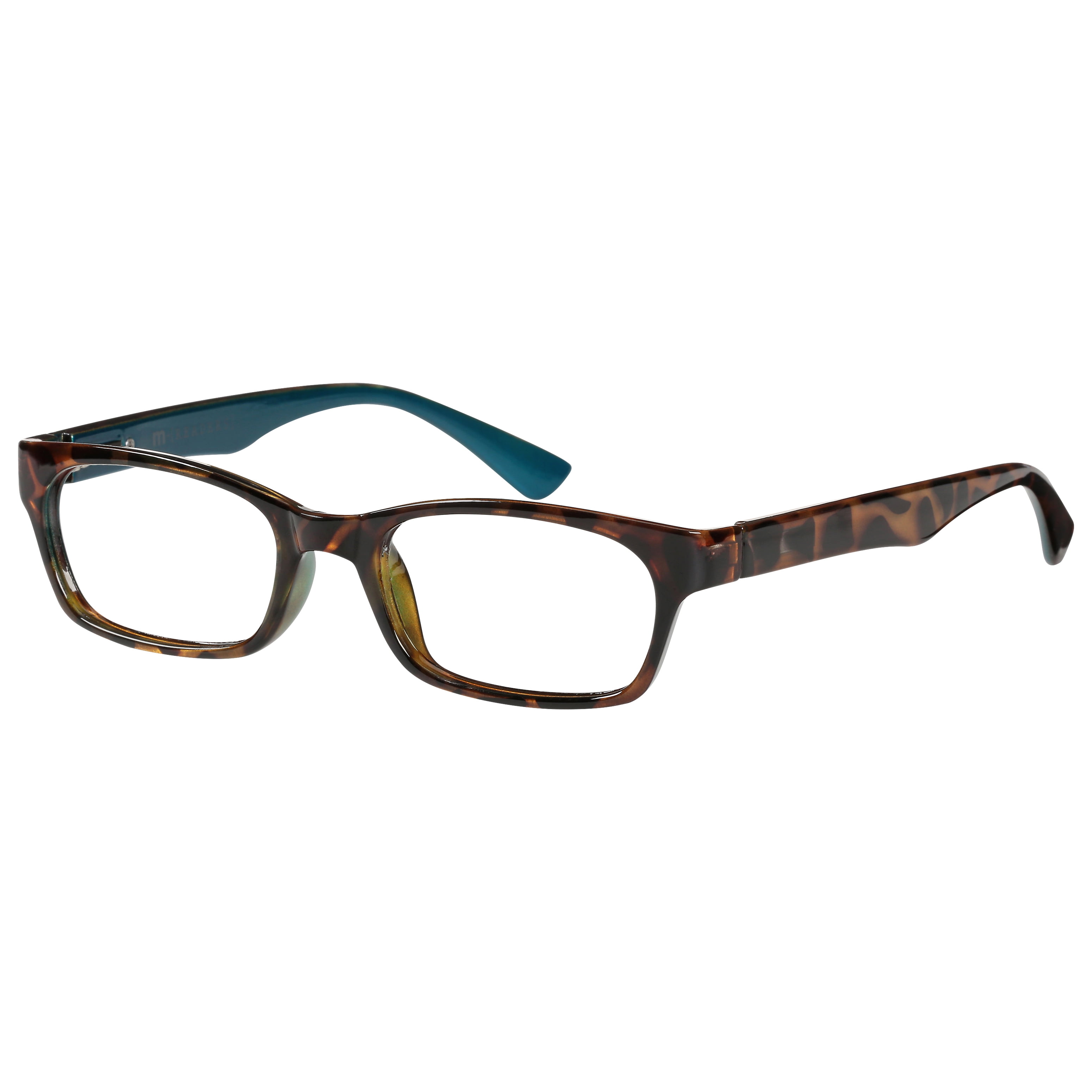 (2 pack) M+ Womens Rectangular Plastic Reading Glasses 1.75 Colleen in Tortoise with Teal Inner Color
