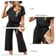 thumbnail image 4 of Short Sleeve Wide Leg Jumpsuit Lace Up V Neck Polyester Fashion Casual Women's Clothing Black S, 4 of 5