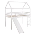 thumbnail image 4 of Twin Loft Bed with Slide Ladder, House Shape Bed Frame Solid Wood Loft Bed with Guardrail, 4 of 8