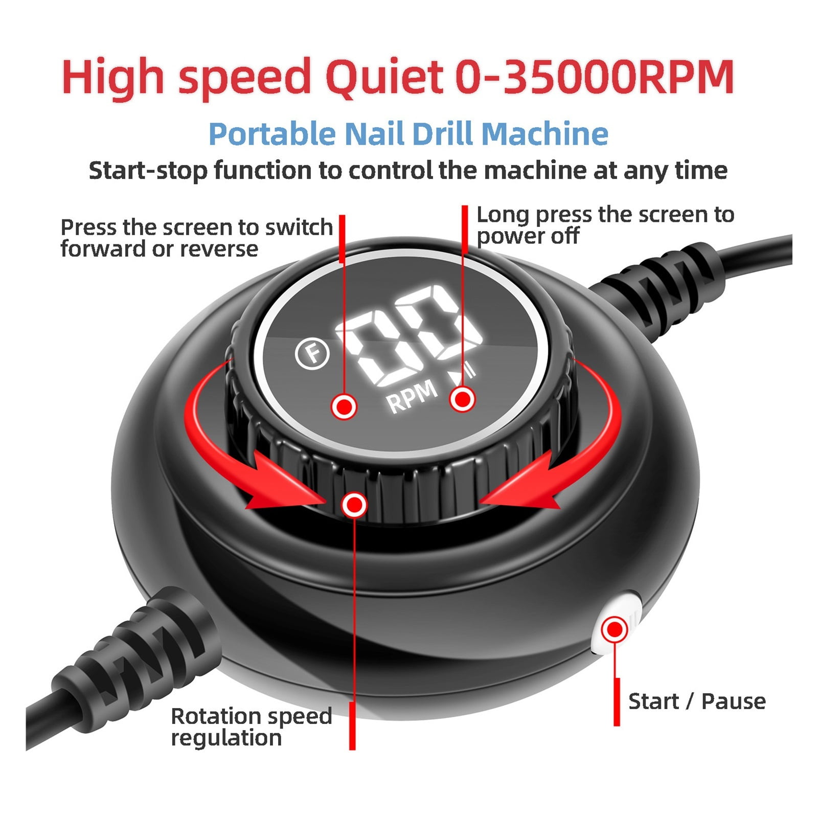 35000RPM Manicure Machine, Electric Nail Drill, Portable Nail Lathe Electric Manicure Cutter Set, Nail Gel Polisher Salon Equipment ,Lightweight and Portable