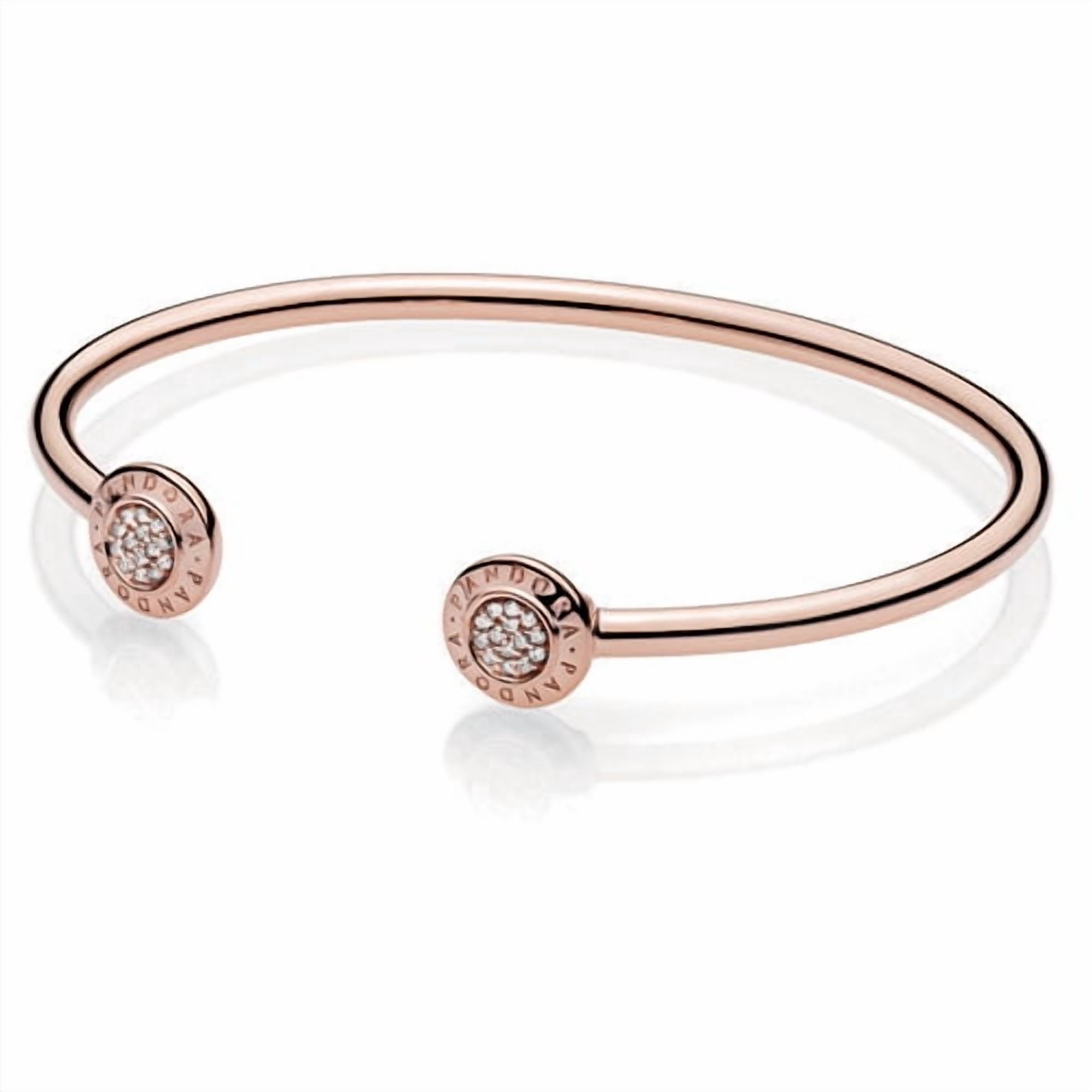 Pandora Open Bangle In Pandora Rose With Silicone Stoppers And Pandora Open Bangle In Pandora Rose With Silicone Stoppers And
