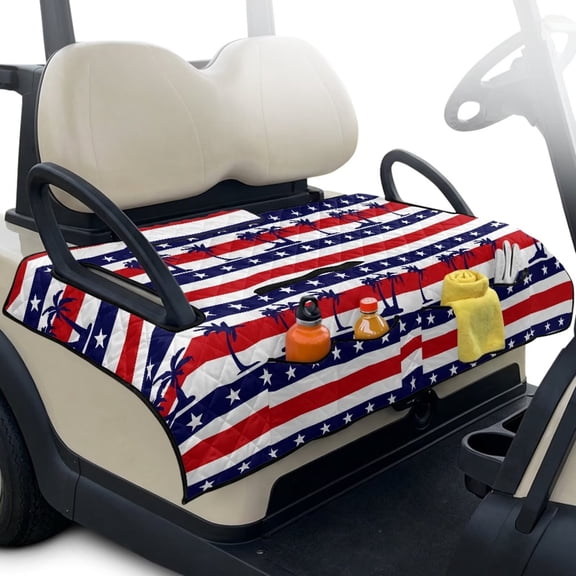 Yuyamidu Golf Cart Seat Covers with Front Pockets Soft Golf Cart Seat Towel Blanket for 2 Passenger Seats All Weather Protection, 4th of July
