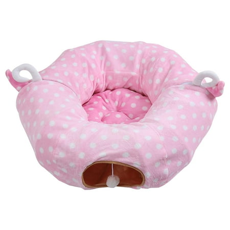 Foldable Cat Tunnel Soft Plush Material with Central Mat Playground Puppy Large Cats Rabbit Kitty Ferret , Pink