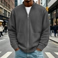 thumbnail image 2 of Men Full Zip Knit Cardigan Sevevn Long Sleeve Ribbed Stand Collar Sweater Jacket With Dual Side Hand Pockets Loose Fit Outerwear For Daily Casual And Travel Occasions, 2 of 8