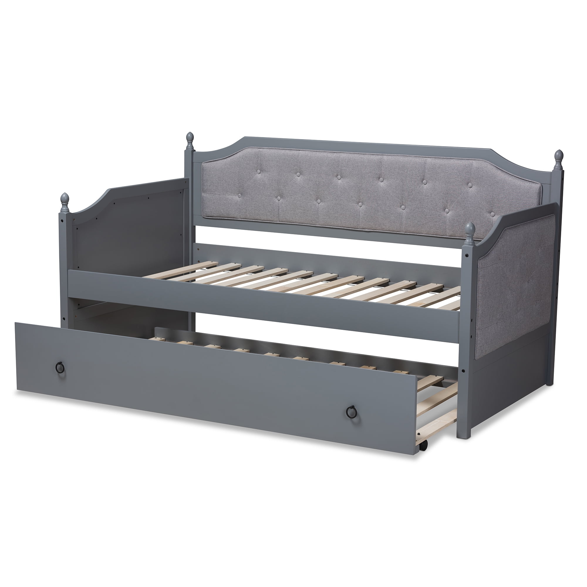 Baxton Studio Mara Classic and Traditional Grey Fabric Upholstered Grey Finished Wood Twin Size Daybed with Trundle