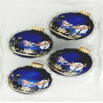 Holiday Time 2 5/8" Blue Glass Christmas Ornament with Santa Sleigh 4 Count