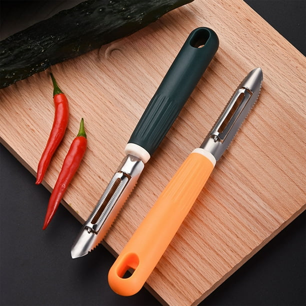 Pelador de acero inoxidable | Herramienta multifunción para pelar frutas y verduras | Cuchilla resistente a la oxidación | Mango ergonómico para mayor comodidad | 1 pieza | 22x2x2cm | Naranja o