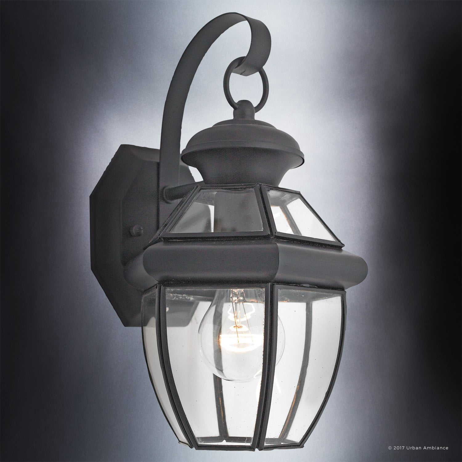 Urban Ambiance Luxury Colonial Outdoor Wall Light, Small Size: 11.5"H x 7"W, with Tudor Style Elements, Versatile Design, High-End Black Silk Finish and Beveled Glass, UQL1140