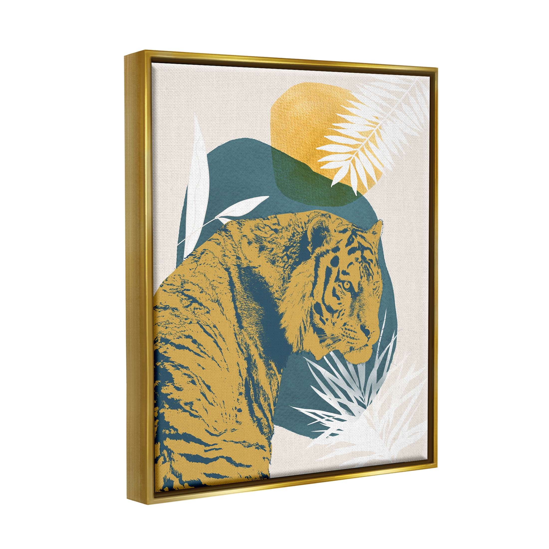 Stupell Industries Botanical Tiger Wildlife Collage Graphic Art Metallic Gold Floating Framed Canvas Print Wall Art, Design by Carol Robinson