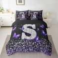 thumbnail image 2 of Feelyou Initial S Letter Twin Bedding Sets 7-Piece, Sequin Print Monogrammed Bedding Comforter Set, Dreamy Purple Butterfly Reversible Sheet Sets, Lightweight Room Decor, 2 of 7