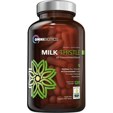 OmniBiotics Organic Milk Thistle Supplement 1500mg – 4X Concentrated Extract with Silymarin – High Potency Liver Detox & Support – 120 Vegan Capsules