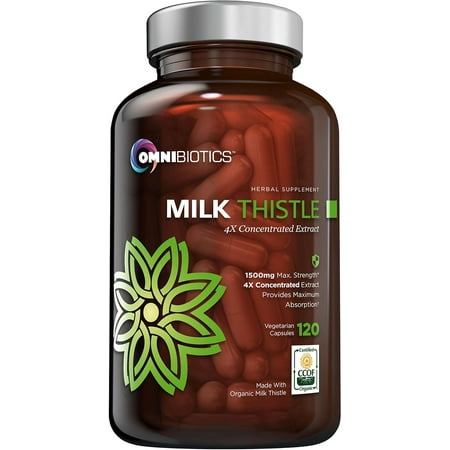OmniBiotics Organic Milk Thistle Supplement 1500mg – 4X Concentrated Extract with Silymarin – High Potency Liver Detox & Support – 120 Vegan Capsules