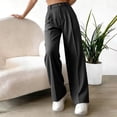 thumbnail image 3 of cocolona Womens Summer High Waist Striped Dress Pants Button Zipper Waist Straight Wide Leg Business Work Pants with Pockets, 3 of 5