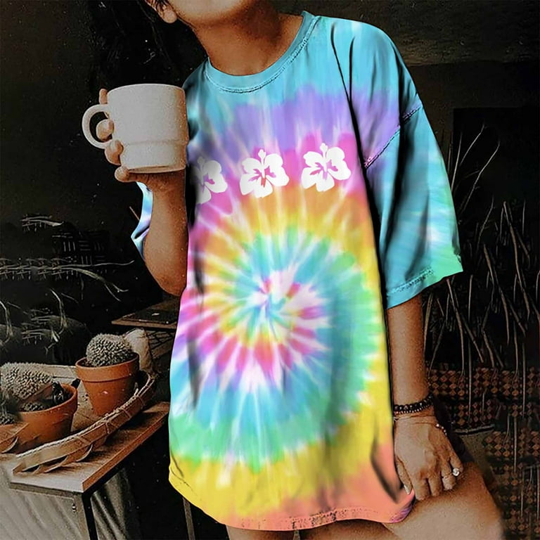 USSUMA Short Sleeve Womens Blouses and Tops Dressy Tie Dye Plus