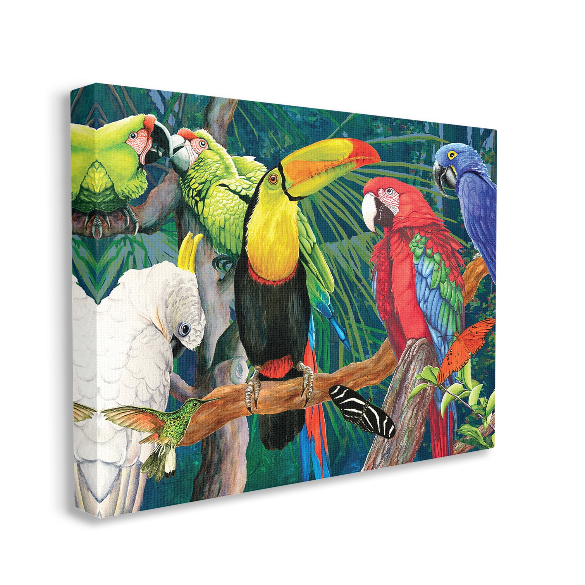 Stupell Industries Tropical Rainforest Birds Animals & Insects Painting Gallery Wrapped Canvas Art Print Wall Art, 40 x 30