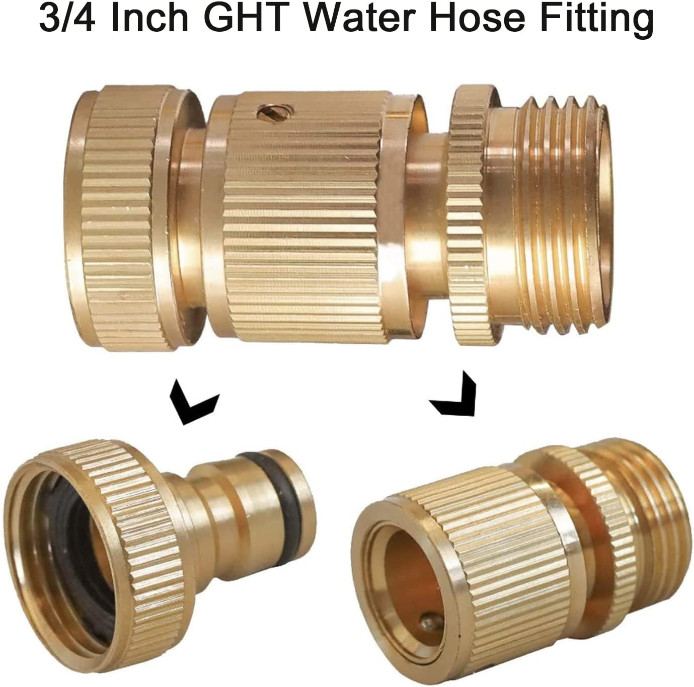 HRTGFD-Garden Hose Quick Connector, Solid Brass 3/4 inch GHT Thread No-Leak Water Hose Fittings for Quick Connect and Release, Male and Female Garden Hose Adapter (2 Pack)