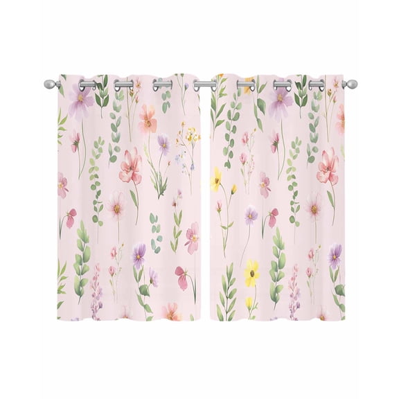 Pink Spring Floral Sheer Curtains 54 Inch Length 2 Panels Set for Living Room/Bedroom, Flowers Botanical Elegant Pastoral Kitchen Curtains Grommet Semi-Sheer Curtains Window Treatments 42"x54"x2