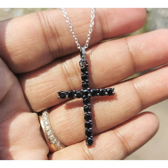 2Ct Round Cut Lab Created Black Diamond Cross Pendant 14K Black Gold Plated
