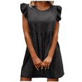 thumbnail image 2 of SELONE Denim Dresses for Women Fitted Summer Casual Denim Mini Ruffle Fashion Retro Loose Cuff Short Skirt Summer Dresses for Women Midi Dresses for Women for Everyday Wear Beach Vacation Black XXL, 2 of 8