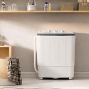 SOLAURA Portable Washing Machine 16lbs, Twin Tub Semi-Automatic Washer, Mini Laundry Combo with Longer Hose for Dorms, Apartments, RV, White & Grey
