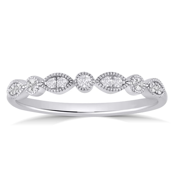 La Joya 1/6 ct tw Diamond Vintage Wedding Band, 10K White Gold, Size 7.5