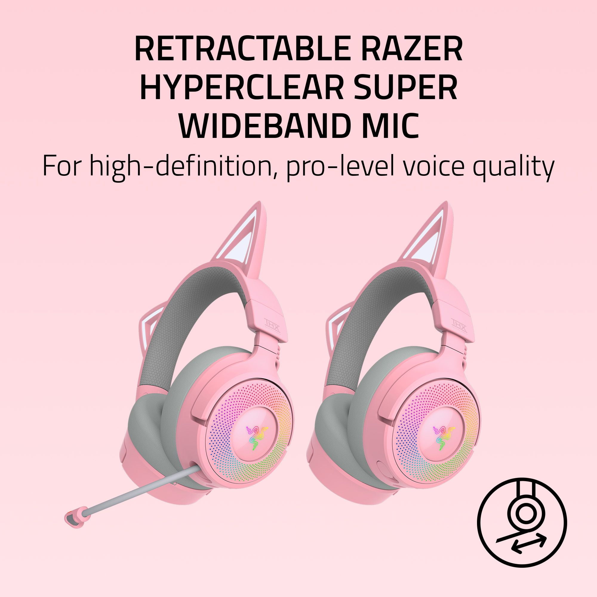 Razer Kraken Kitty V3 Pro Wireless RGB Kitty Headset for Gaming and Streaming, Quartz