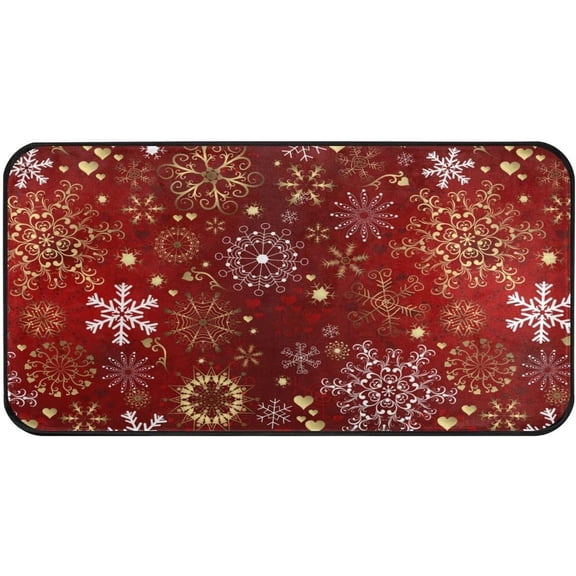 Kitchen Rugs Christmas Gold White Snowflakes Design Non-Slip Soft Kitchen Mats Bath Rug Runner Doormats Carpet for Home Decor, 39" X 20"