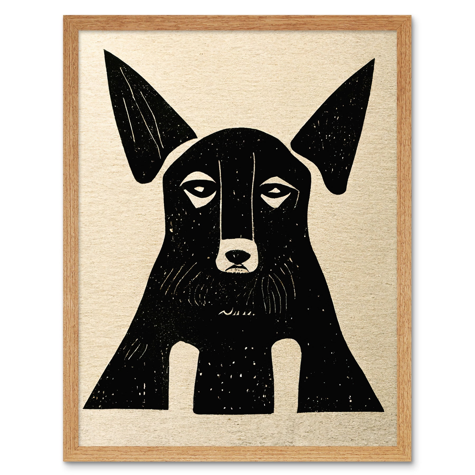 Abstract Art Deco Black And White Dog Linocut Illustration Art Print ...