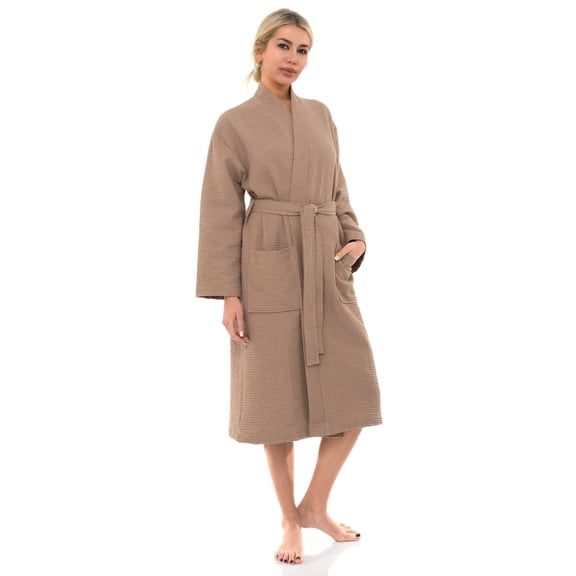 TowelSelections Women's Robe, Kimono Waffle Spa Bathrobe X-Small/Small Warm Taupe