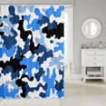 thumbnail image 2 of Manfei Minimalst Camouflage Shower Curtain 72Wx78L, Contemporary Art Camo Bath Curtain, Steel Blue, 2 of 5