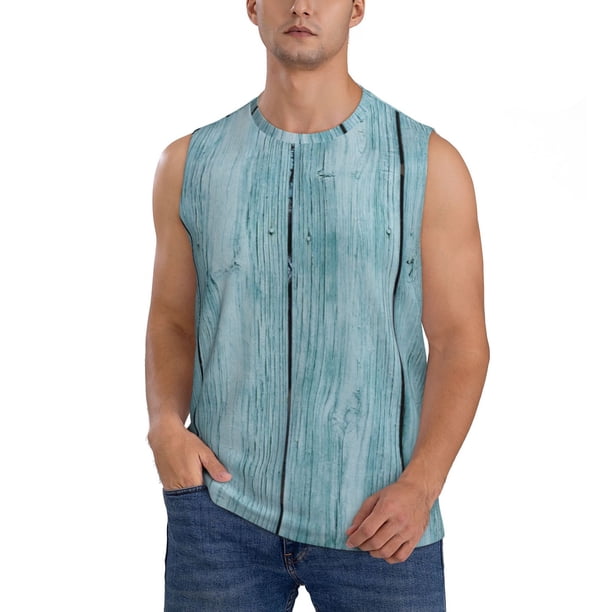 Fotbe Turquoise Wooden1 Men's Camiseta sin Mangas Estampada para Hombres, Playera Casual para Gimnasio, Entrenamiento, Playa-Small
