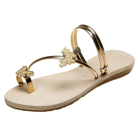 

PMUYBHF Wedge Sandals for Women for office Ladies Fashion Summer Butterfly Cover Toe Straw Bottom Flat Beach Sandals