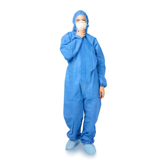 Disposable Coveralls with Hood, Polypropylene 50 GSM, Blue, 1 count, 2X-Large, Elastic Cuffs