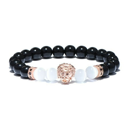 Moonstone Cuff Bracelet Natural Stone Obsidian Moonstone Beads Bracelet Cool Gothic Animal Head Lion - One Item w/Random Color and Design ()