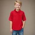 thumbnail image 2 of NIEWTR School Uniform Polo Shirts for Boys Button Closure Short Sleeve Tops Classic Fit Casual Shirts（Red,7-8 Years), 2 of 9