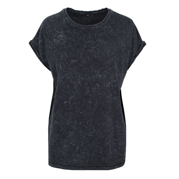 Build Your Brand - Camiseta Lavado Ácido para Mujer (Negro)