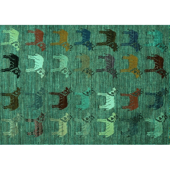 Ahgly Company Indoor Rectangle Abstract Turquoise Blue Modern Area Rugs, 2' x 4'