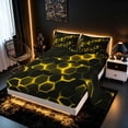 thumbnail image 2 of meiyoeat Neon Honeycomb Pattern Full Size Sheets for Boys Girls, Geometric Hexagon Bed Sheets, Yellow, 4 Pieces, 1 Flat Sheet, 1 Fitted Sheet and 2 Pillowcases, 2 of 6