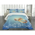 thumbnail image 3 of Ambesonne Blue Quilted Bedspread Set 3 Pcs, Ornament Frame Doves Rings, King Size, Blue White Pale Caramel, 3 of 5