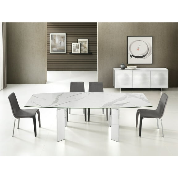 Modern Astor Stainless Steel Extendable Motorized Dining Table in White