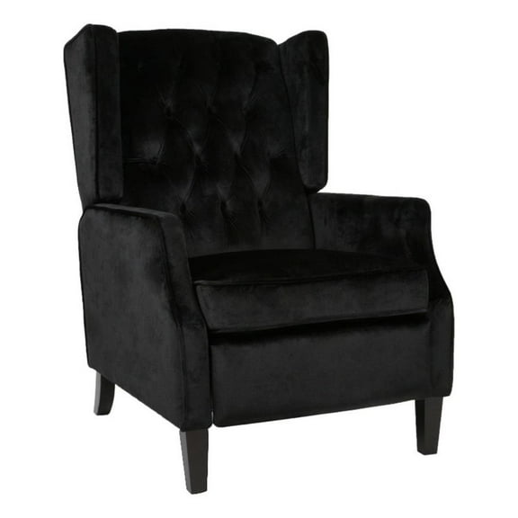 Octa Manual Recliner Chair- Button Tufted Wingback Design Black Velvet