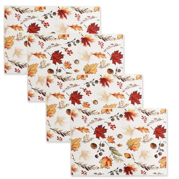 OVZME Bella Fall Leaves Placemats Set of 4, Autumn Printed Maple Leaves Fabric Place Mats for Kitchen Dining Table,Thanksgiving Harvest Halloween Holiday Decor, Water-Proof, Washable, Each 13" x 19"