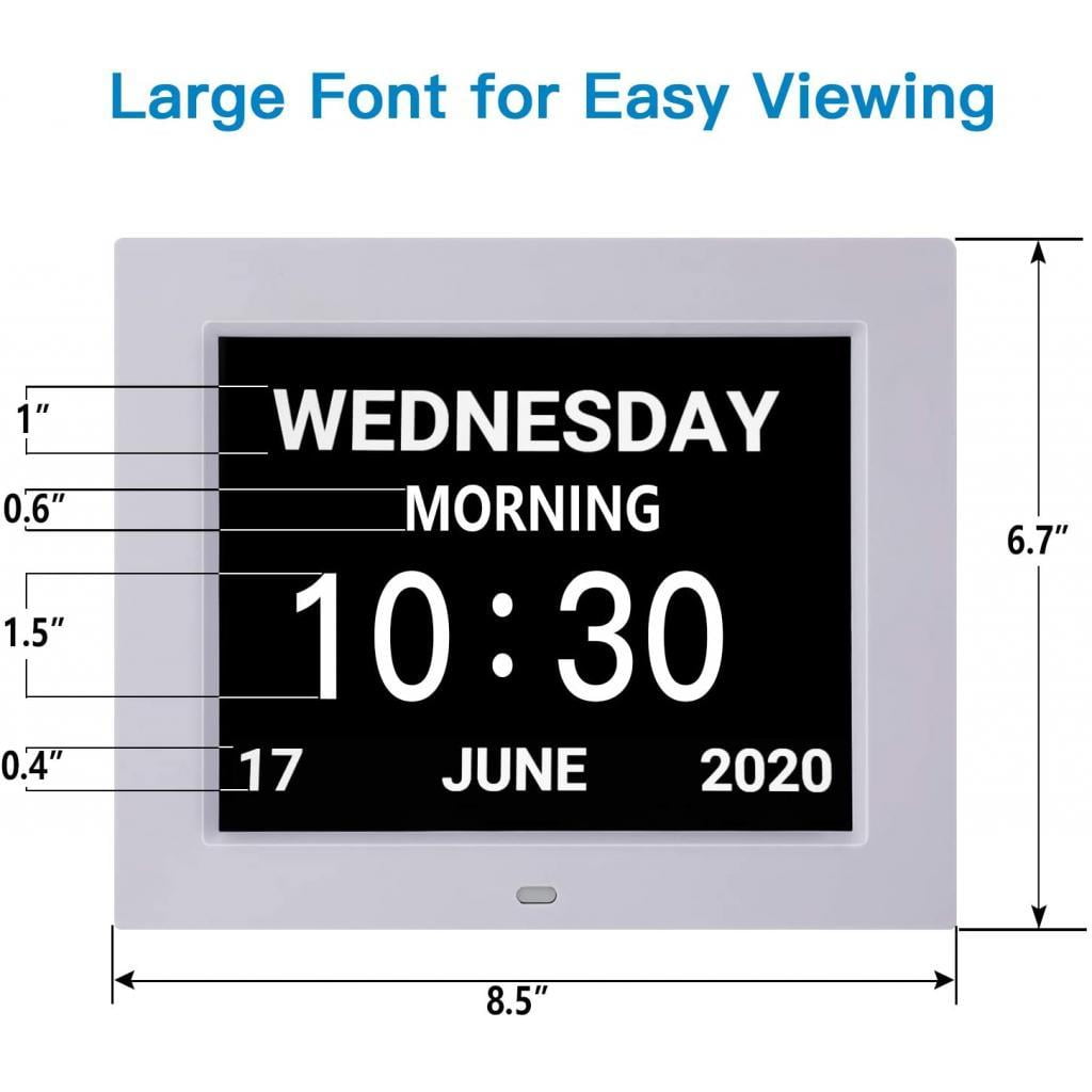LeeQinersw 8 Large Screen Display Digital Calendar Day Clock 12 Alarm Alzheimers Sufferers