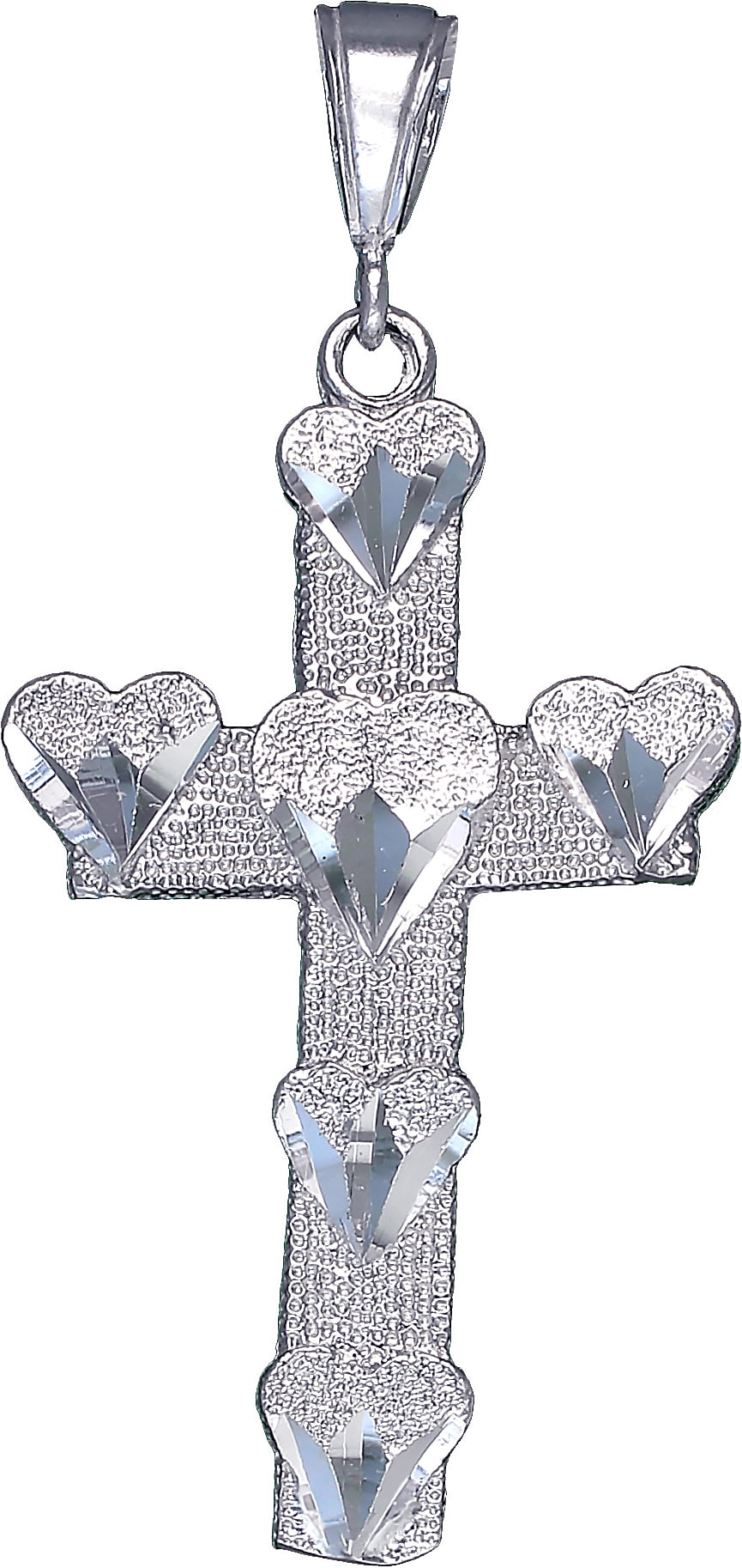 EJewelryPlus Sterling Silver Cross with Hearts Pendant Necklace with