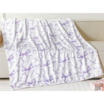 Purple Bow Throw Blanket Preppy Blanket Coquette 50" x 60" Flannel Soft Cute Bow Decor Lightweight Aesthetic Plush Room Decor for Sofa Couch Travel Bed Christmas Halloween Decoration