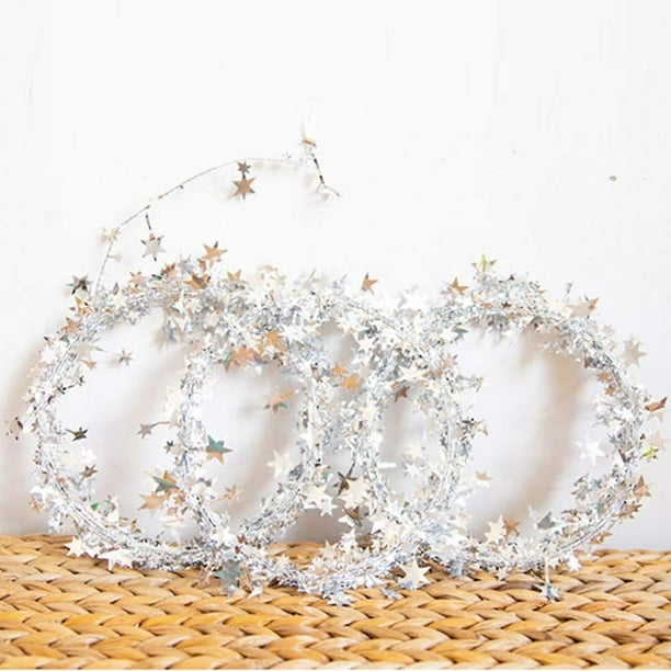 Guirnaldas de oropel de estrella de 75 pies con alambre, adornos de guirnalda de alambre de estrella de Navidad para el árbol de Navidad, hogar, boda, cumpleaños, fiesta festiva O. Afortunado Sencillez