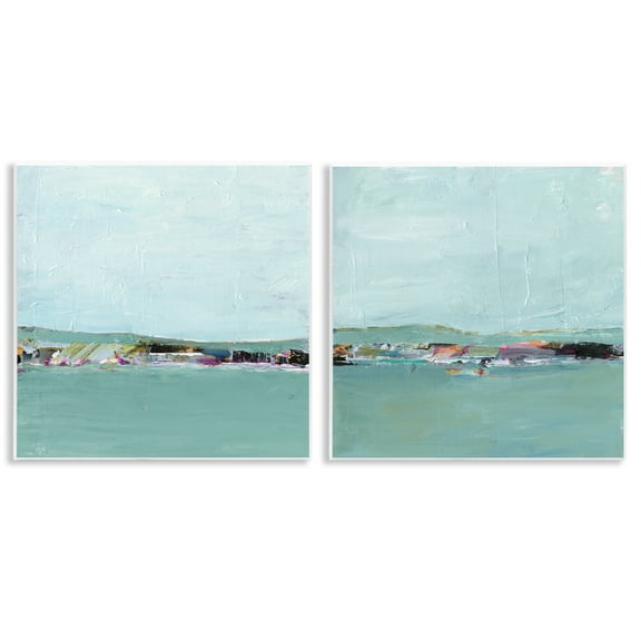 Stupell Industries Abstract Sea Distant Cliffs Abstract Painting Unframed Art Print Wall Art, 12 x 12, Set of 2