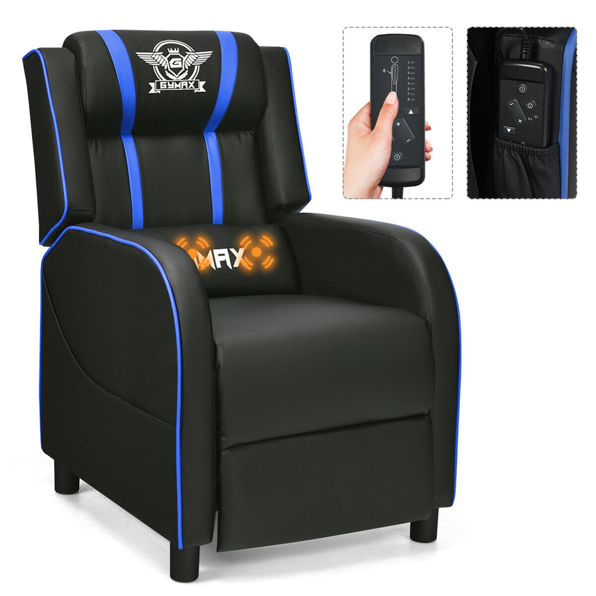 Massage Gaming Recliner Reclining Racing Chair Home w/Cup Holder & Pillow Blue 