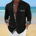 thumbnail image 2 of Dagegui Mens Patchwork Shirts Cotton Linen Long Sleeve Turndown Collar T-Shirts Button Down Casual Shirt with Chest Pocket Black S, 2 of 6