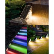 2 Pack Solar Stair Lights Outdoor, 10 Lighting Modes RGB & Warm White Step Lights, IP65 Waterproof Decorative Solar Powered Lights for Stairs, Pathway and Backyard